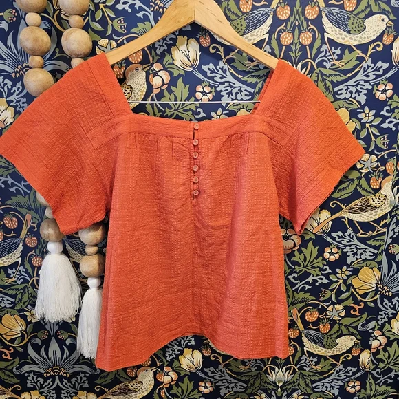 Madewell Orange Square Neck Top - Picture 2 of 5